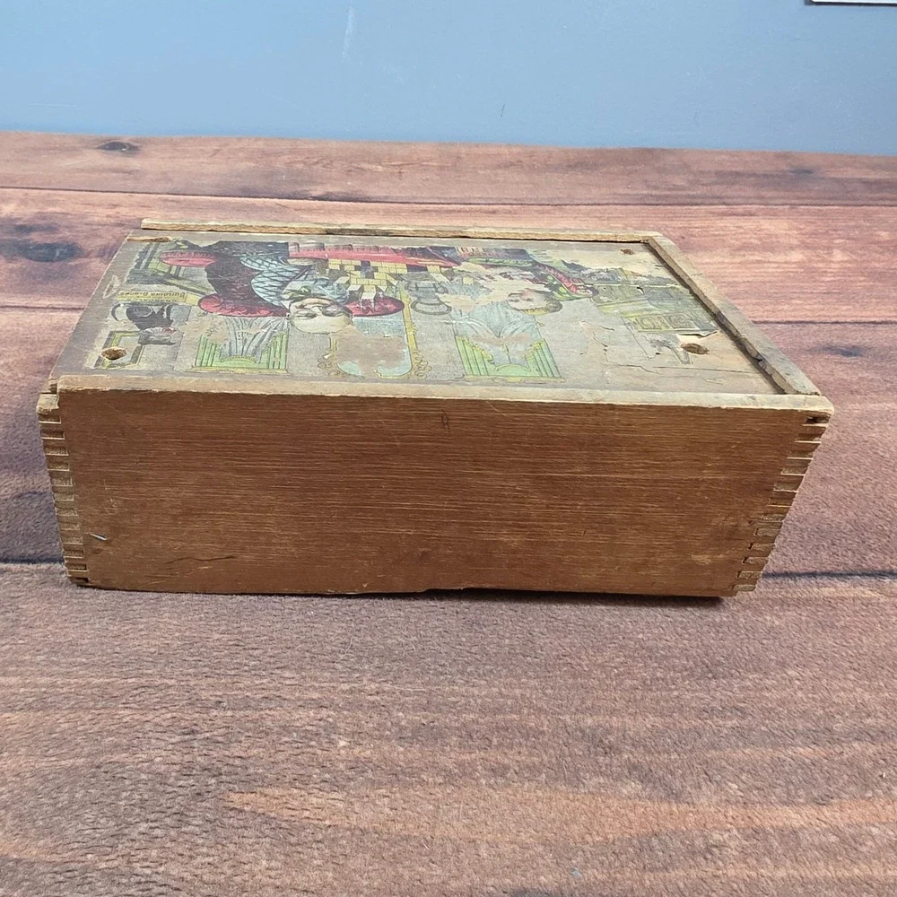 Crandall's Building Blocks Toy Box Kids OS Brown Fair Antique Wood Lithograph